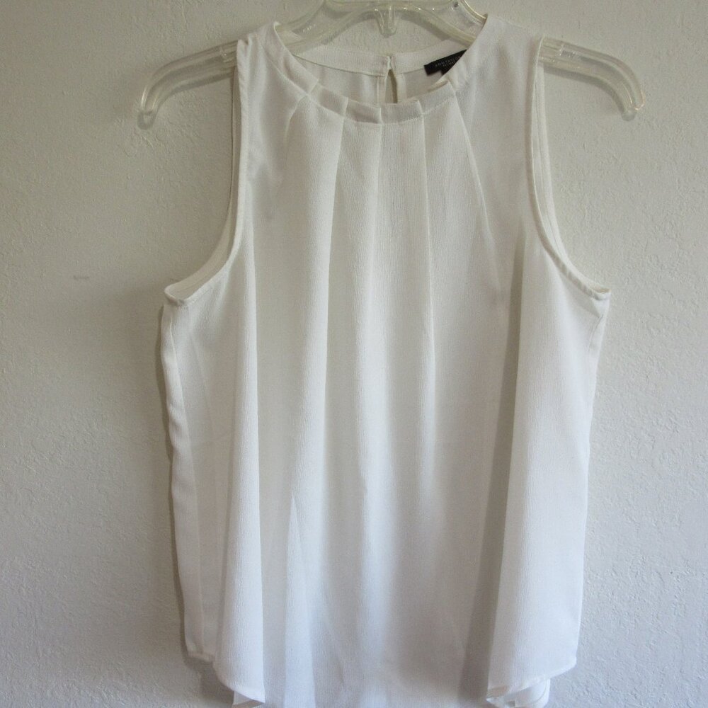 Ann Taylor Factory Off White Sleeveless XS Pleated Neck Keyhole Back Blouse